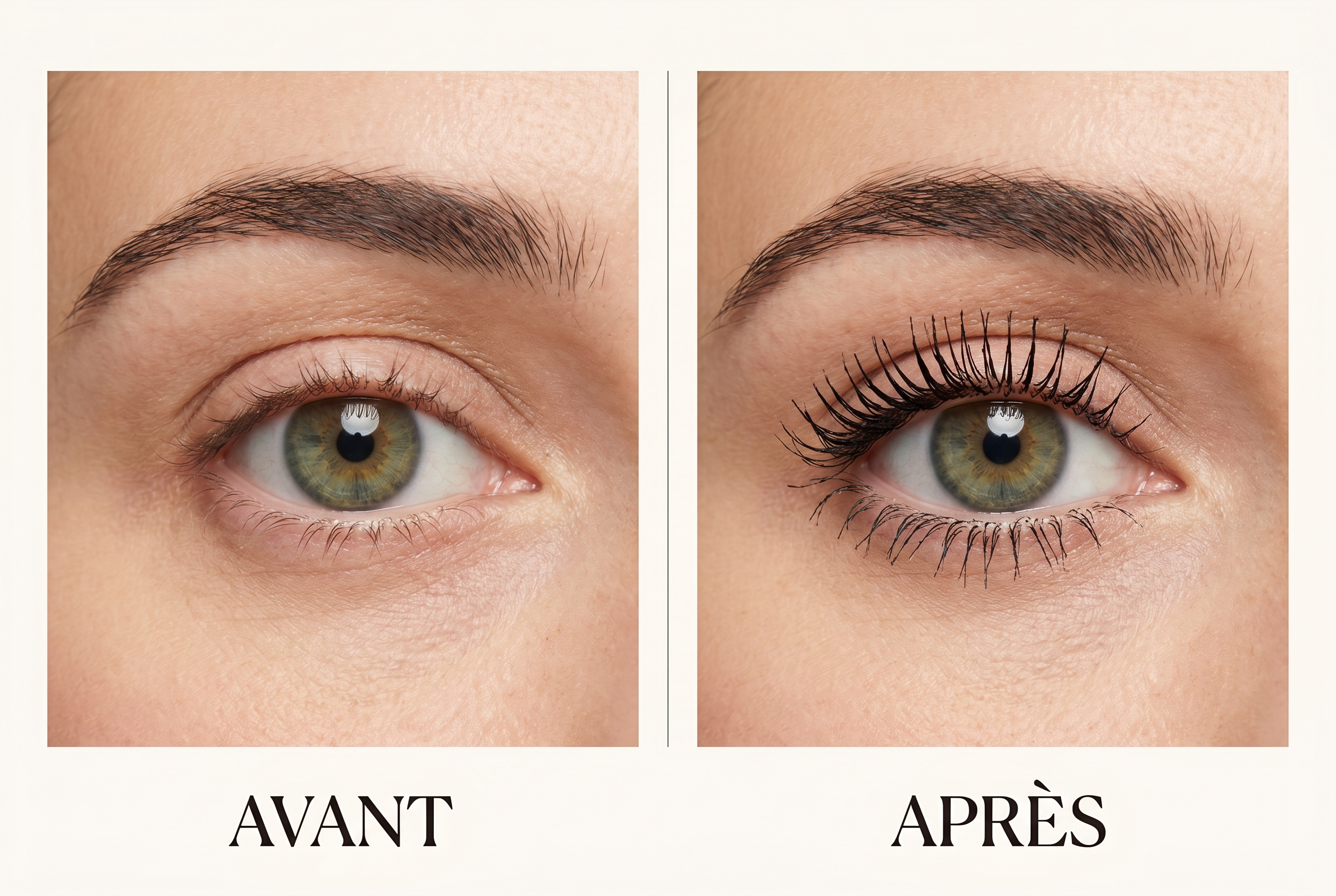 Cils avant et après avec le Mascara Tubing Lashéa