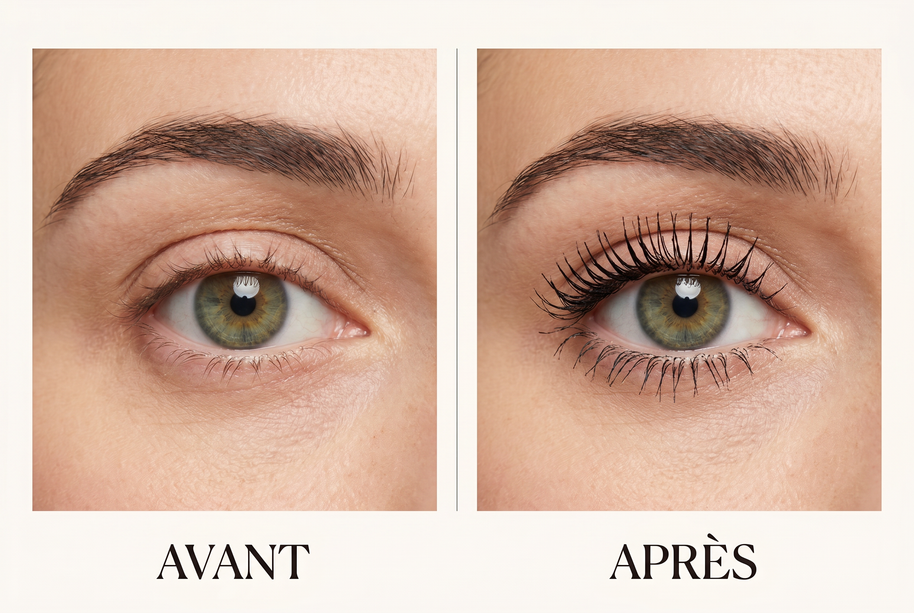 Cils avant et après avec le Mascara Tubing Lashéa