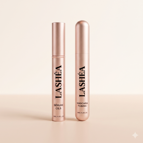 Coffret Le Duo Signature Lashéa : sérum de pousse de cils et mascara tubing rose gold