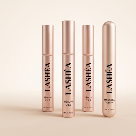Coffret La Routine Regard 3 Mois Lashéa : cure de 3 flacons de sérum de pousse de cils et mascara tubing